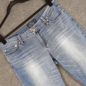 Lucky Brand Lolita Boot Blue Denim Jeans Womens Size 12/31 Raw Hem Medium Wash